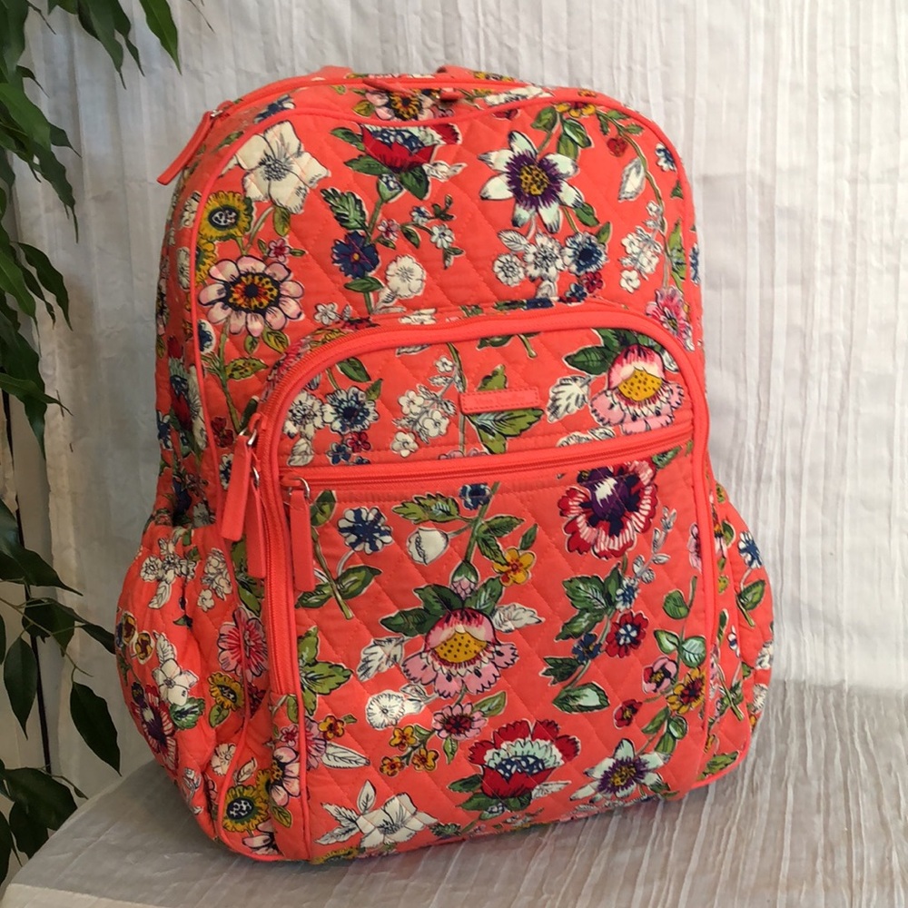 VERA BRADLEY XL Iconic Campus Coral Floral padded laptop tech backpack organizer - Picture 7 of 16